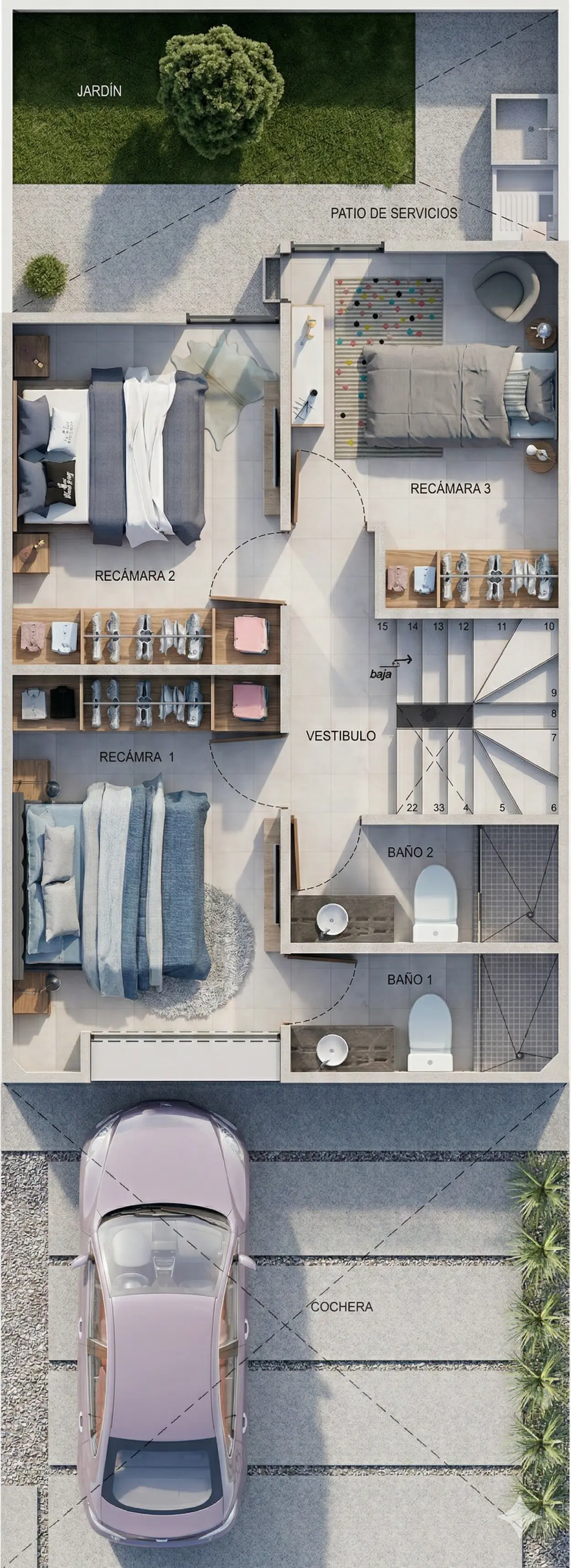 Plano arquitectónico de Planta Alta del modelo Berlín en San Luis Potosí